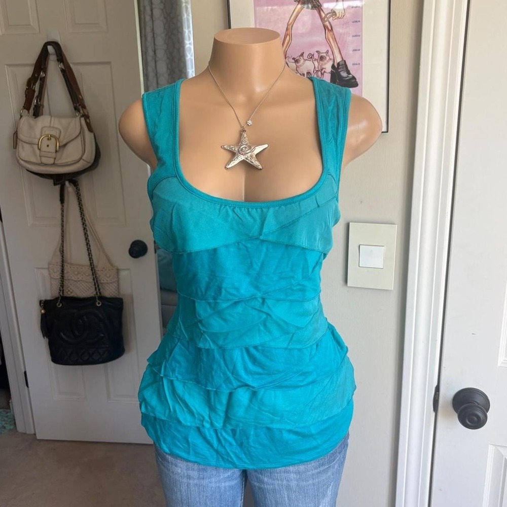 NWT Y2K 2000s wet seal Turquoise Layered Ruffle Tank Top size XL